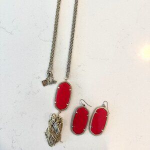 Kendra Scott Red Rayne Necklace and Danielle Earrings Set
